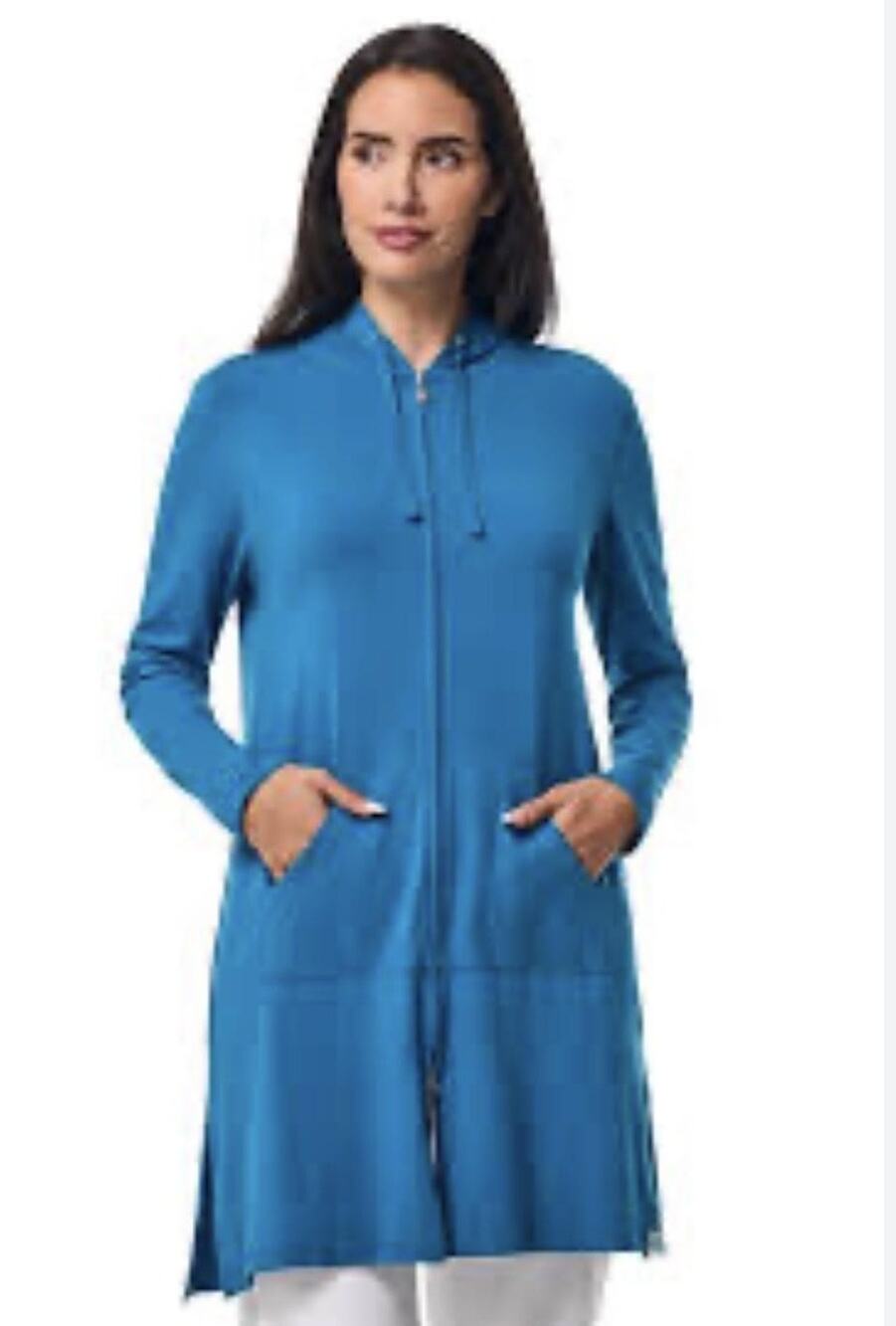 Coolibar Cabana Hoodie Womens Small Blue Full Zip UPF 50+ Tunic Pockets